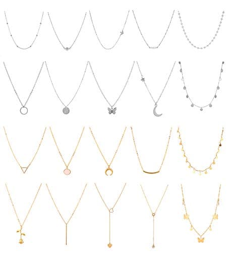 Honsny 20PCS 14K Gold Plated Choker Necklaces for Women, Dainty Gold Diamond Coin Pearl Pendant Simple Chain Necklace Set Cute Gold Layered Necklaces for Women Teen Jewelry Gifts