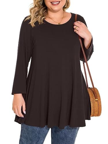 BELAROI Women Plus Size Tunic Tops 3/4 Sleeve Shirts Fall Blouse(3X, Coffee)