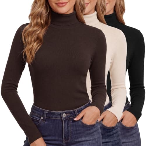 GAYHAY 3 Pack Turtleneck Tops for Women, Long Sleeve Fleece-Lined Shirts