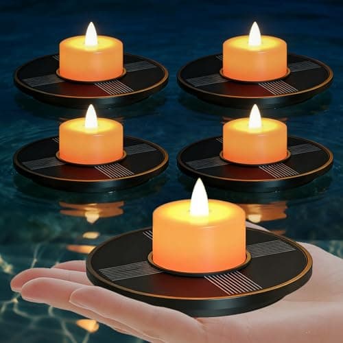 uuffoo Small Solar Floating Pool Lights 5-Pack, 2 Inch Solar-Powered Floating Candle Tealights for Pools, Pond, Garden & Patio, Auto On/Off, Flickering Ambiance for Outdoor Decor