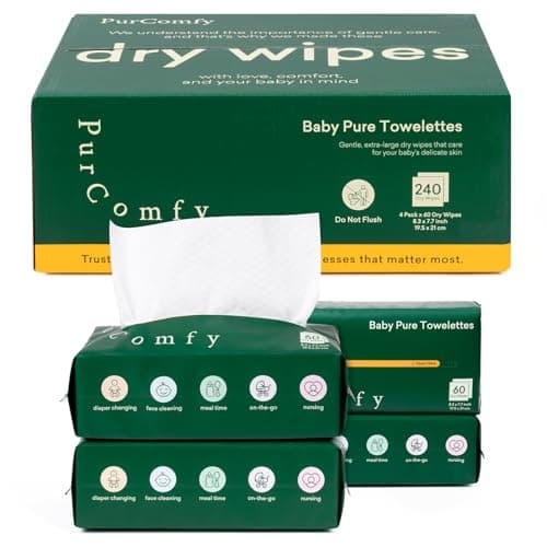 PurComfy Baby Dry Wipes for Newborn, 4 Pack