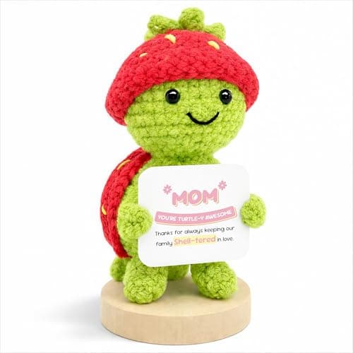 THEGIFTY Positive Crochet Turtle – “Mom, You’re Turtle-y Awesome”, Handmade Strawberry Turtle, Encouragement Gift for Mom, Birthday Gift | Positive Affirmation Animal