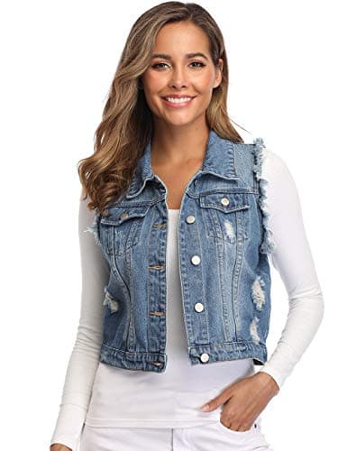 MISS MOLY Women's Denim Classic Vest Cotton Medium Blue XX-Large