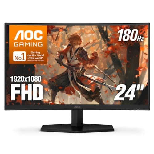 AOC 24 Inch Curved Gaming Monitor FHD 1080P 180Hz VA 0.5ms HDR, C24G42E