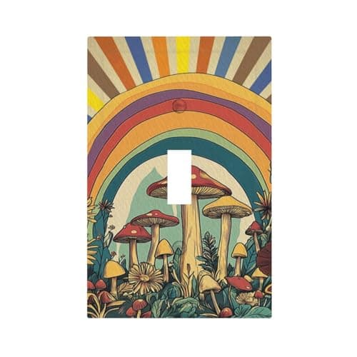 VGHOKO Decorative Switch Plate Cover with Fantasy Mushroom Rainbow Colors & Retro Design 1 Gang Wall Plate Unique Single Toggle Light Switch Covers Artistic Faceplate for Gaming Room Decor