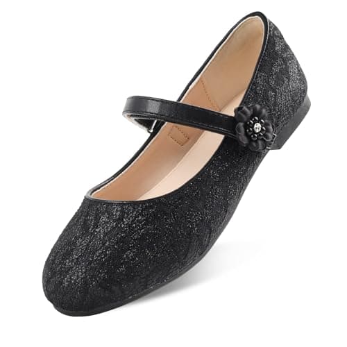 Wulubaba Girls Dress Shoes Mary Jane Flats for Toddler and Little Kid Flower Girl Wedding Party Formal with Strap,Black,13