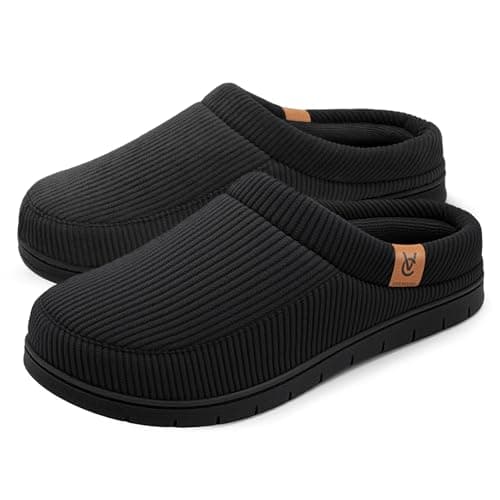 VeraCosy Men's Moccasin Slippers Comfy Soft Durable Slip-on Indoor Memory Foam House Shoes Matt Black,11-12 US