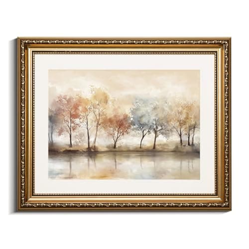 Gold Framed Fall Wall Art Canvas Print Autumn Forest Landscape Home Decor