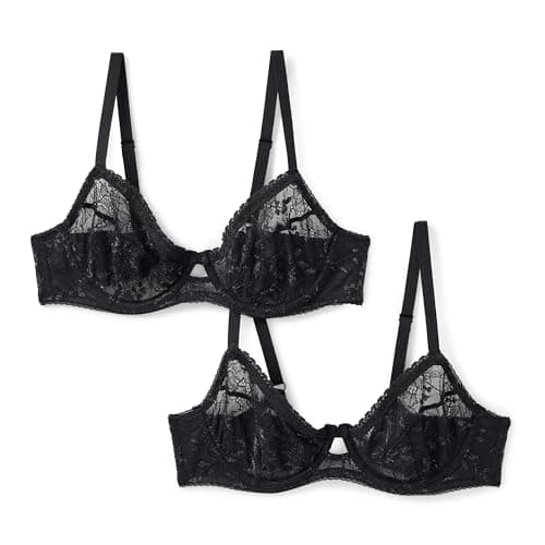 Amazon Essentials Women's Stretch All Over Lace Balconette Bra, Black, 32DD