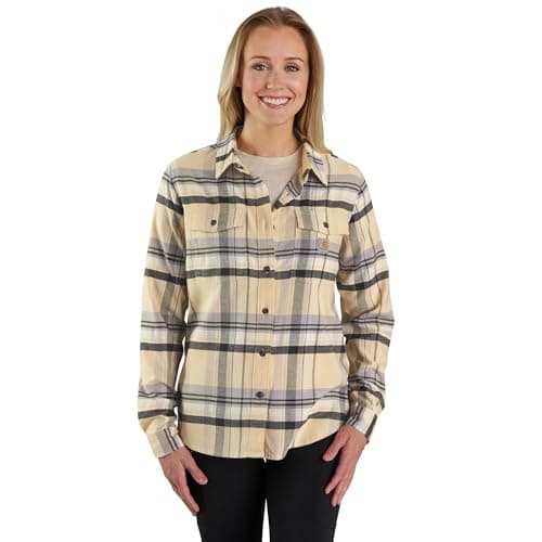 Carhartt Women's Tencel™ Fiber Series Relaxed Fit Long-Sleeve Flannel Shirt, Oat Milk, X-Large