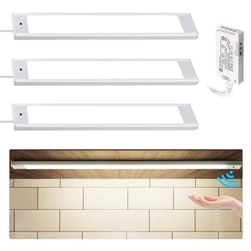 VST Hand Wave Activated Under Cabinet Lights Plug in, Closet Lights, Stepless Dimming Lighting for Kitchen Shelf Cupboard Closet Workbench (12in 3Pack 4000K)