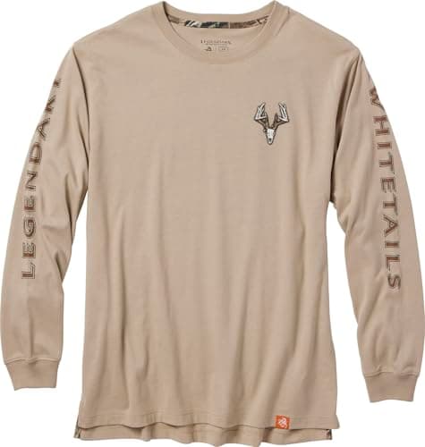 Legendary Whitetails Mens Long Sleeve T-Shirt Preshrunk 100% Heavyweight Cotton Graphic Tee, Taupe, MED