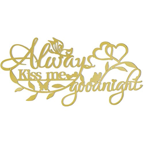 KHayRovies Always Kiss Me Goodnight Metal Wall Art Decor, Black Word Name Sign Hanging Wall Art Decor, Rustic Iron Letters Quotes for Kitchen Farmhouse Dining Room Home Decor (Golden)