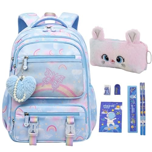 pisyae Girls Backpack, Kids Backpack for Girls Blue Bookbag