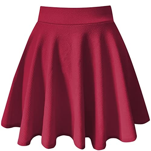 PUKAVT Women's Basic Casual Skirt A-Line Mini Skater Skirt Short Wine M