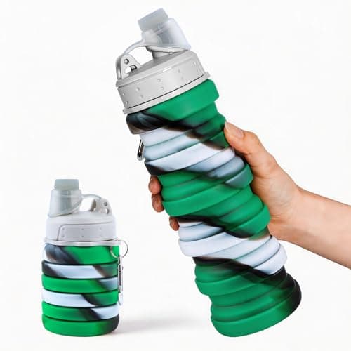 MAKERSLAND Reusable BPA Free Foldable Silicone Water Bottles for Kids, Students, Adults, Travel Camping Hiking (1pack, Green)
