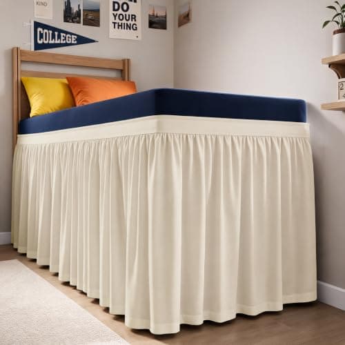 CGK Linens Dorm Room Bed Skirt Full XL - Dorm Essentials - 34" Off White