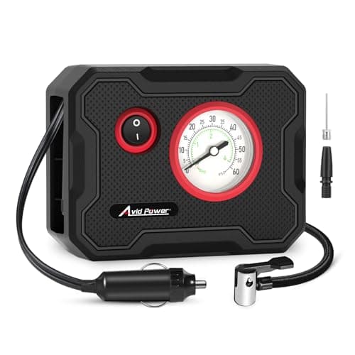 AVID POWER 12V Tire Inflator Portable Air Compressor, Portable Car Air Pump w/Display Gauge and LED Light, Air Pump for Car Tires, Bike, Motorcycle, Compact, Lightweight