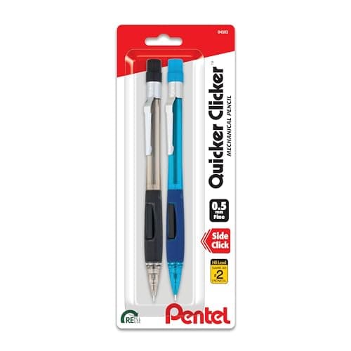 Pentel Quicker Clicker Mechanical Pencil, 0.50 mm, Assorted, 2 Per Pack (PD345BP2-K6)