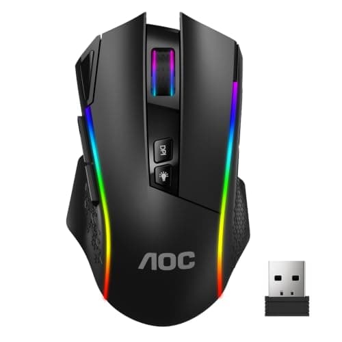 AOC GM401 Wireless RGB Gaming Mouse, 12000 DPI, Rapid-Fire Shotcut, 70Hrs