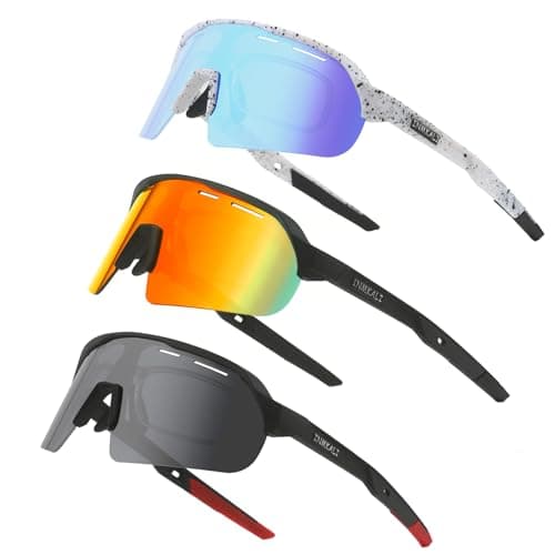 INMKALI 3 Pack Baseball Sunglasses Cycling Glasses for Men Women Youth Outdoor Sports Running Softball Driving Anti-impact UV 400 Protection (Black/Blue/Red)