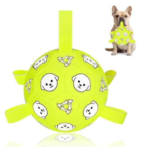 WYNTRIUM Dog Soccer Ball, Durable Dog Soccer Ball with Straps, Water Fetch Toys, Dog Toys Outdoor, Fun Puppy Birthday Gift for Small & Medium Dogs, 6 Inch