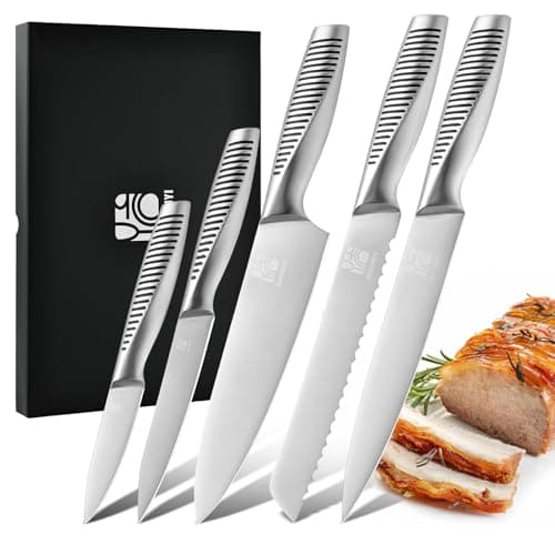 HAOCHUYI 5-Piece Professional Chef Knife Set - Ultra-Sharp Kitchen Knives with Ergonomic steel handle, Ideal for Home, Outdoor, Camping, BBQ, and Gifts for Men