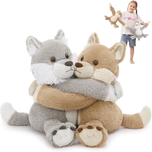 MorisMos Freezable & Microwavable Wolf Stuffed Animals Duo, Huggable Stuffed Animals for Couple Twin Wife Her Him, Soft Cuddly Plush Wolf Toys Gift for Kid Adult,Cute Coyote Plush Decor