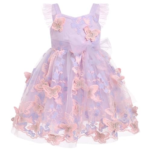 IBTOM Castle Butterfly Flutter Sleeve Dress for Girls Purple & Pink 4-5Y