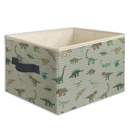 Mcehtle Dinosaur Foldable Storage Bins Box with Handles, Vintage Gray Striped Dinosaurs Collapsible Toys Books Clothes Organizer Basket for Kids Boys Bedroom Bathroom Dorm Nursery