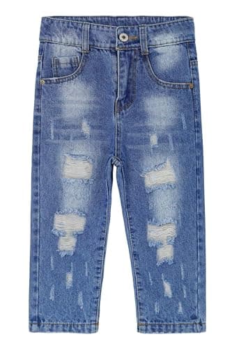 KIDSCOOL SPACE Baby Elastic Inside Ripped Jeans,Little Toddler Kids Distressed Denim Jeans Pants,Blue,3-4 Years