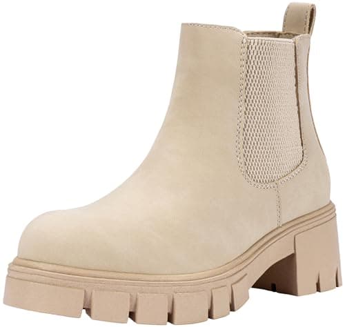 Vepose Women's Beige Chunky Platform Chelsea Ankle Boots, Size 8.5, 936