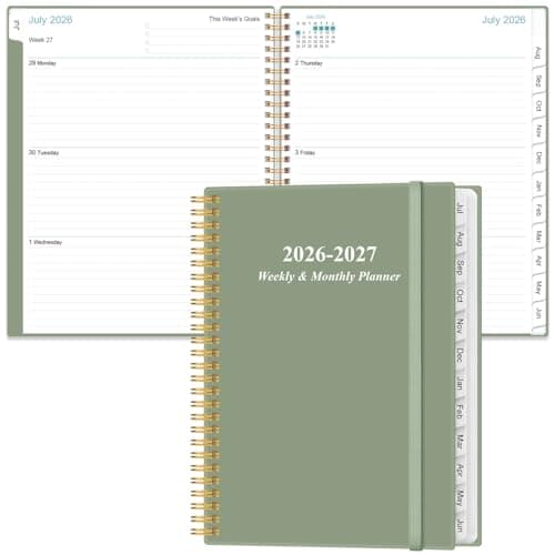 2026-2027 Planner - Planner 2026-2027 from July 2026 to June 2027 with 12 Monthly Tabs, Flexible Cover, Inner Pocket, 8.5" x 11", Green-B