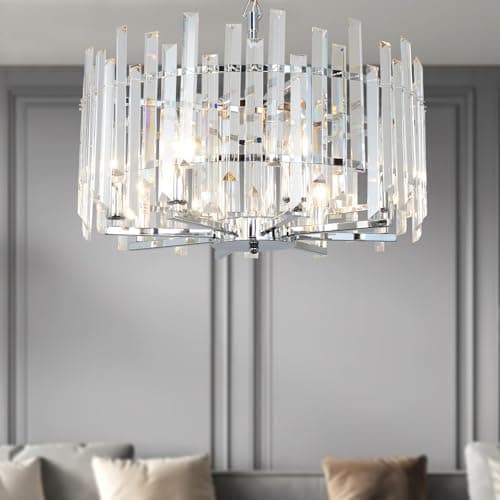 Aimluxin Chrome Crystal Chandelier for Dining Room 20" Round 8 Lights