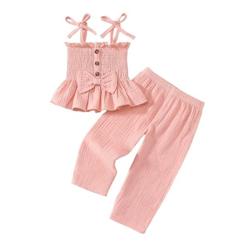 Bekarsy 9 Month Baby Girl Clothes Cute Sleeveless Bowknot Halter Top Girls Summer Outfits, Pink Baby Girls' Pant Sets 9-12M