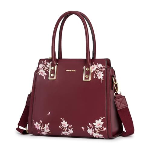 Pomelo Best Red Purses and Handbags for Women PU Leather, Top Handle Satchel Floral Tote Shoulder Bag with Adjustable Strap for ladies