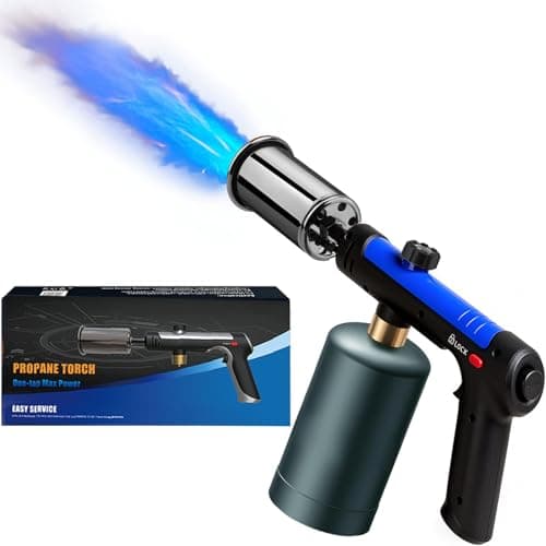 Powerful Propane Torch Gun, Kitchen Torch With Adjustable Flame, Flamethrower Blow Torch for BBQ, Campfire, Searing Steak, Camping (Propane Tank Not Included)-Blue