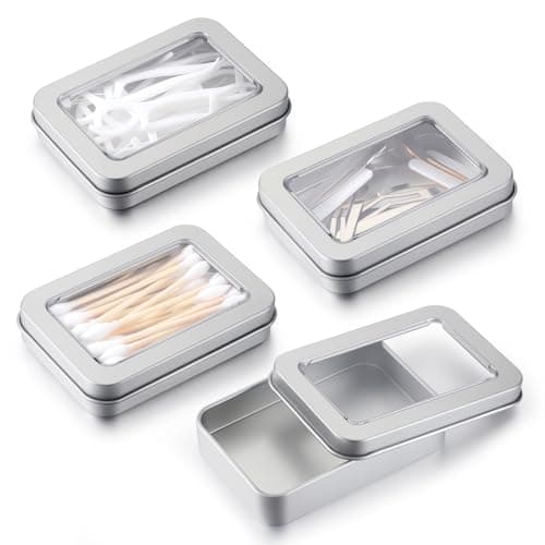 4 Pcs Cotton Swab Holder for Travel, Portable Floss Picks Case with Transparent Window, Small Metal Storage Box with Dustproof Lid, Flosses Pick Holder Boxes for Travel, Cotton Swabs Hair Ties Floss