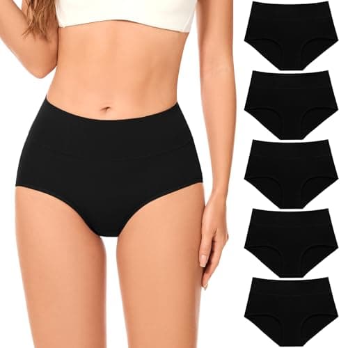 CleainKorte Womens Cotton Underwear High Waisted Briefs Full Coverage Soft Ladies Panties Multipack 5 Pack