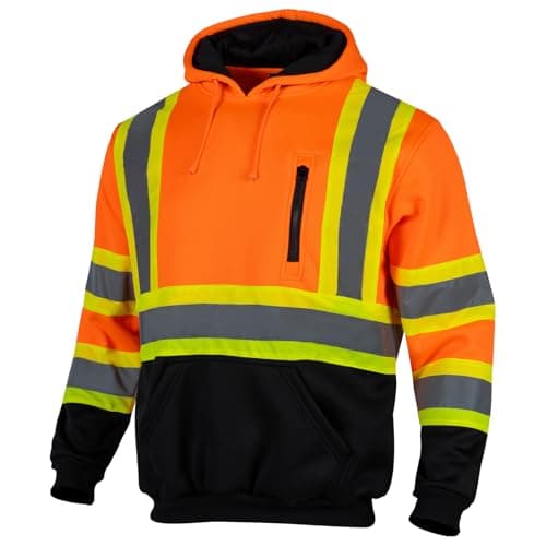 Drizomo High Visibility Safety Fleece Hoodie for Men Reflective Sweatshirt ANSI Class 3 Hi Vis Pullover Hoodie Jacket(Orange,S)