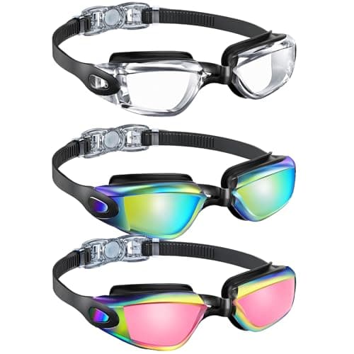 QALLY Kids Goggles Age 4-16, Kids Swimming Goggles UV Protection Anti-Fog No Leaking, 3 Pack Swim Goggles for Boys Girls Youth