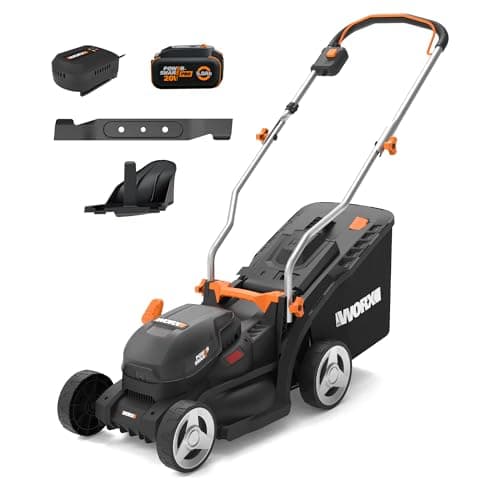 WORX Cordless Lawn Mower, 14'' Electric Mower with Mulching & Bagging, 20V Push Lawn Mower with 6-Position Height Adjustment, 5.0 Ah Battery & Charger Included, WG733.1