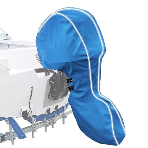 zenicham 600D Fade and Crack Resistant Trailerable Full Outboard Motor Cover,Waterproof and UV-Proof Boat Motor Cover,Boat Engine Cover with Reflective Strips and Adjustable Strap Blue(Fits 20-30 HP)