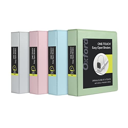 Oxford 3 Ring Binders, 2 inch ONE-Touch Easy Open D Rings, 3-Sided View Binder Covers, Binders for School, Xtralife Hinge, Non-Stick, PVC-Free, Natural Pastel, 530-Sheet Capacity, 4 Pack (79923)