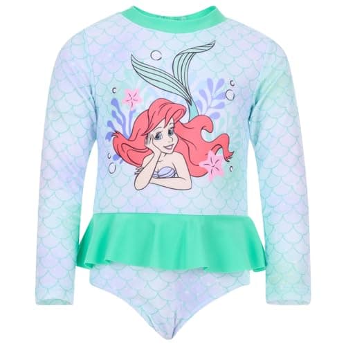 Disney Princess Little Mermaid Toddler Girls UPF 50+ One Piece Bathing Suit Pastel Green Ariel 3T