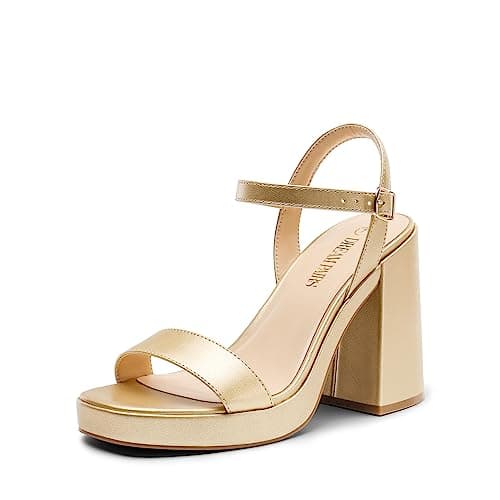 DREAM PAIRS Heels for Women Block Chunky Platform High Heels Open Toe Fashion Wedding Party Evening Prom Dance Ankle Strap Dress Pump Sandals Shoes,Size 5.5,Gold