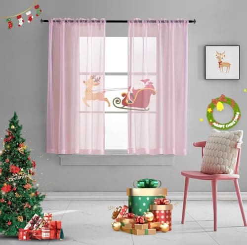 Christmas Baby Pink Sheer Pink Voile Curtains Short Translucent Solid Color 45 Inch Length Rod Pocket Baby Pink Sheers 45 Inches Long For Small Windows Bedroom Living Room Kitchen 2 Panels 52x45