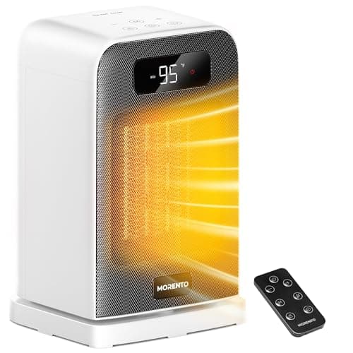 MORENTO Space Heater, 70° Oscillation, LED Display, 12H Timer, Thermostat, Overheat Protection, ECO, Small Space Heaters for Indoor Use, 1500W Ceramic, Heater for Bedroom, Office, Home (White, 1 Pack)