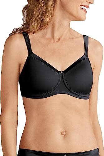 Amoena Women's Lara Satin Pocketed Seamless Wire Free Tshirt Bra, Black, 42AA
