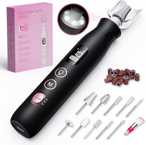 Merloly Electric Nail Drill,Black Electric Nail File with 10 Speeds,10 Bits & LED Light,for Acrylic Nails,Gel Polish Removal,Thick Toenails–Beginner-Friendly